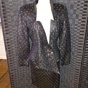 Women's VTG Dero Rocco D'Amelio Quilted Black Textured Leather Skirt Suit Set 4